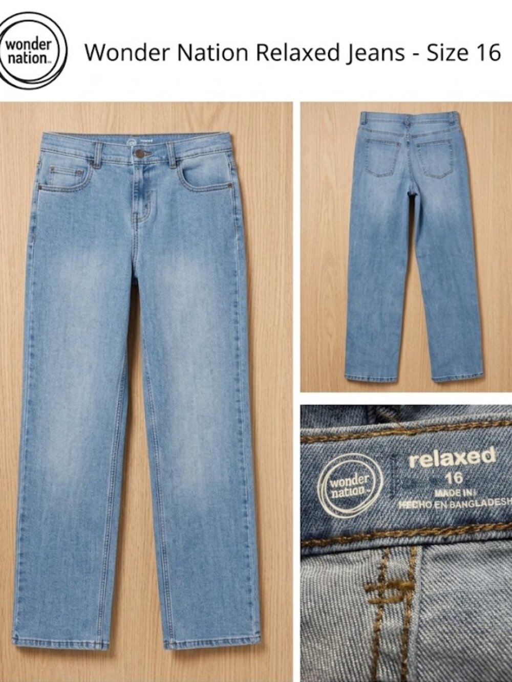 Wonder Nation Kids Relaxed Straight Stretch Jeans - Size 16